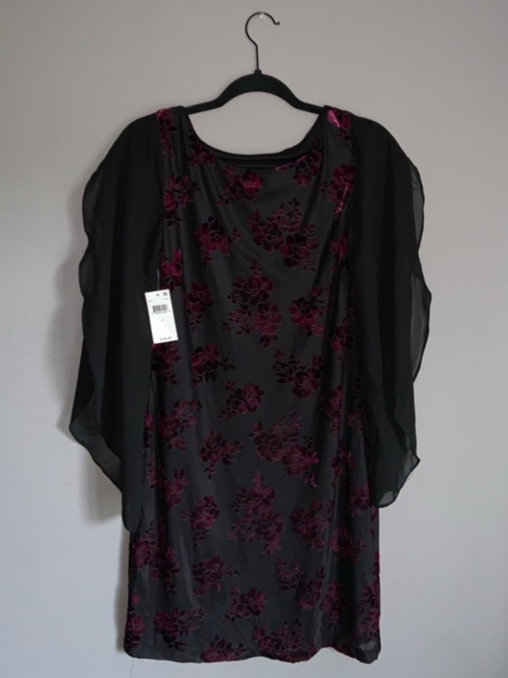 Donna Ricco Velvet Sheath Dress Floral Chiffon Sleeve (NWT) - Size 4
